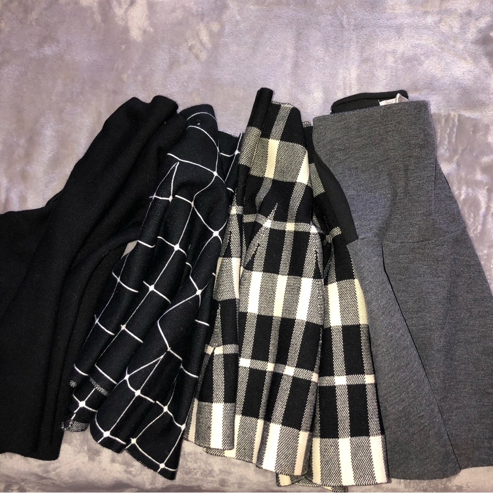 4 Tartan Print Pleated Skirts /circle skater, warm,striped